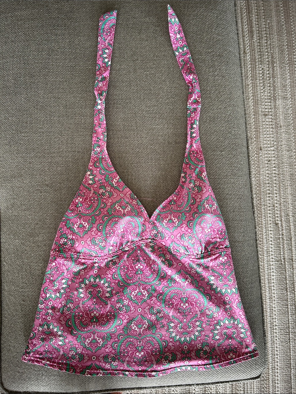 Lands End Womens Swimsuit Tankini Top Sz 12 Halter Pink Paisley Beach Summer Sun